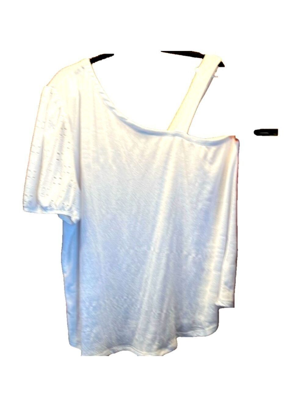Alison Andrews Plus Top, SZ 3X, PTP 24”, one shoulder sleeve, one shoulder strap